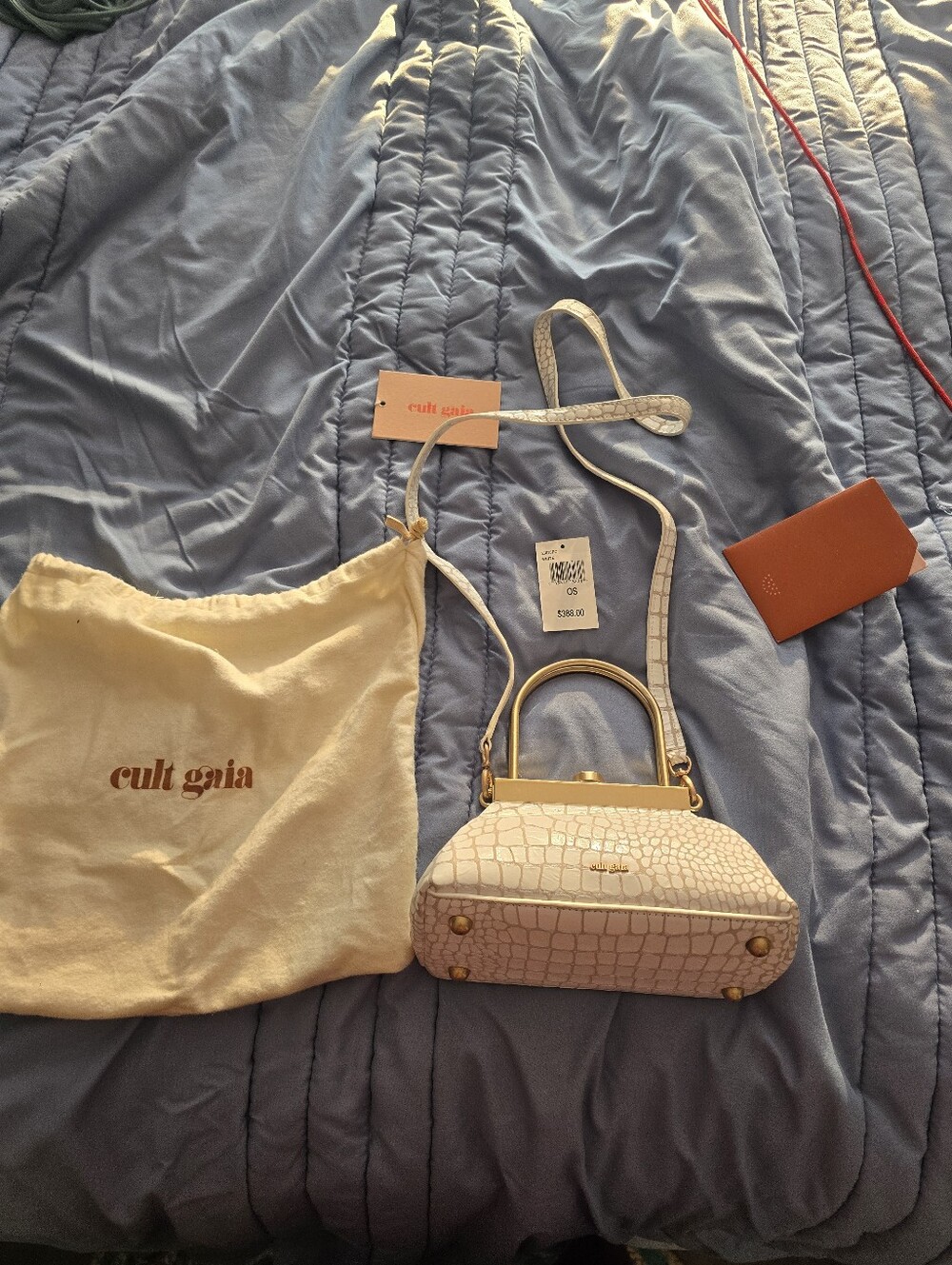 Cult Gaia Ivory Estelle- Croc-Embossed Mini Top-Handle Bag with Gold Hardware